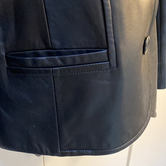 CANADIAN Leather Jacket Black Tailored EUC Sz 14 Large Leonardos Blazer Buttons - Picture 8 of 16